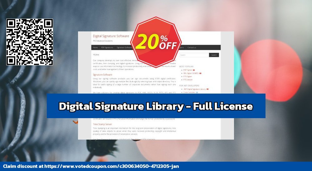 Digital Signature Library - Full Plan Coupon, discount Digital Signature Library - Full License Hottest offer code 2023. Promotion: Hottest offer code of Digital Signature Library - Full License 2023