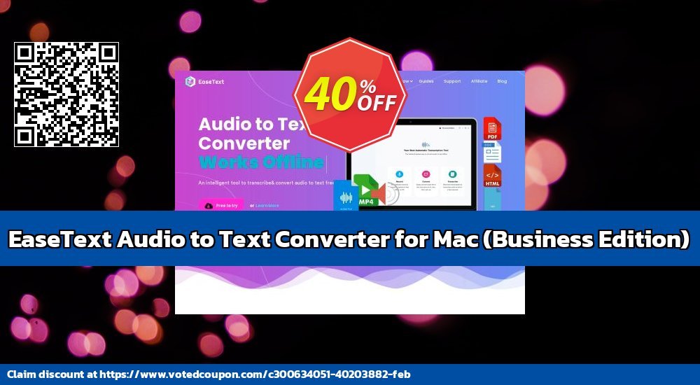 EaseText Audio to Text Converter for MAC, Business Edition  Coupon, discount EaseText Audio to Text Converter for Mac (Business Edition) Special promo code 2024. Promotion: Special promo code of EaseText Audio to Text Converter for Mac (Business Edition) 2024