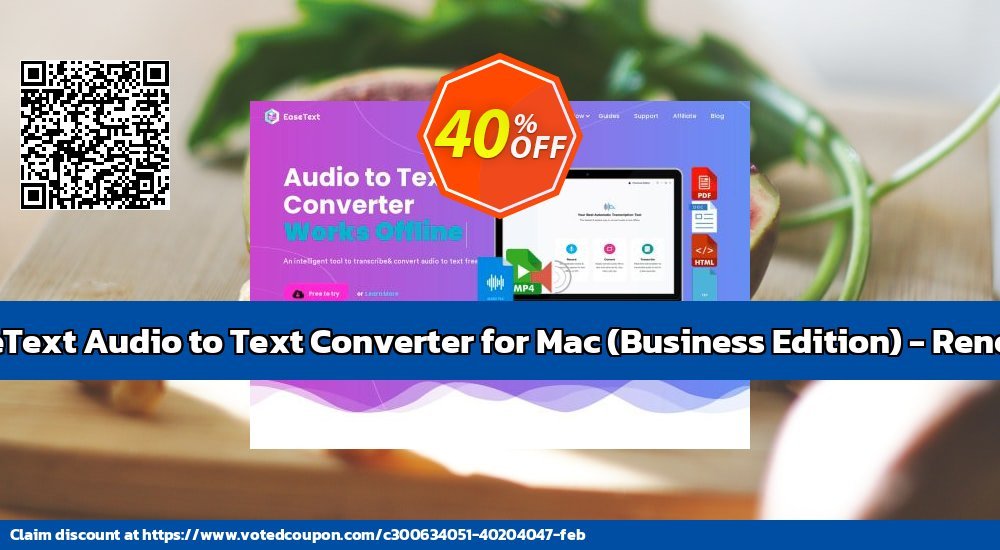 EaseText Audio to Text Converter for MAC, Business Edition - Renewal