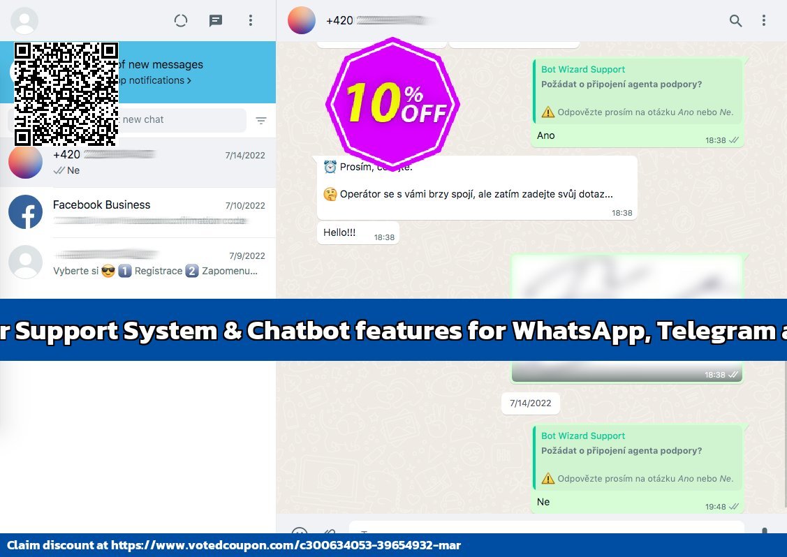 BOTWizard PRO Plan Coupon, discount 10% new users discount. Promotion: Wondrous offer code of BOTWizard - Customer Support System & Chatbot features for WhatsApp, Telegram and Viber [PRO Tariff] 2024