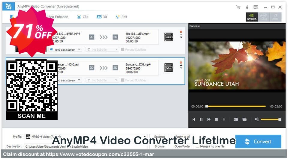 AnyMP4 Video Converter Lifetime Coupon, discount AnyMP4 coupon (33555). Promotion: