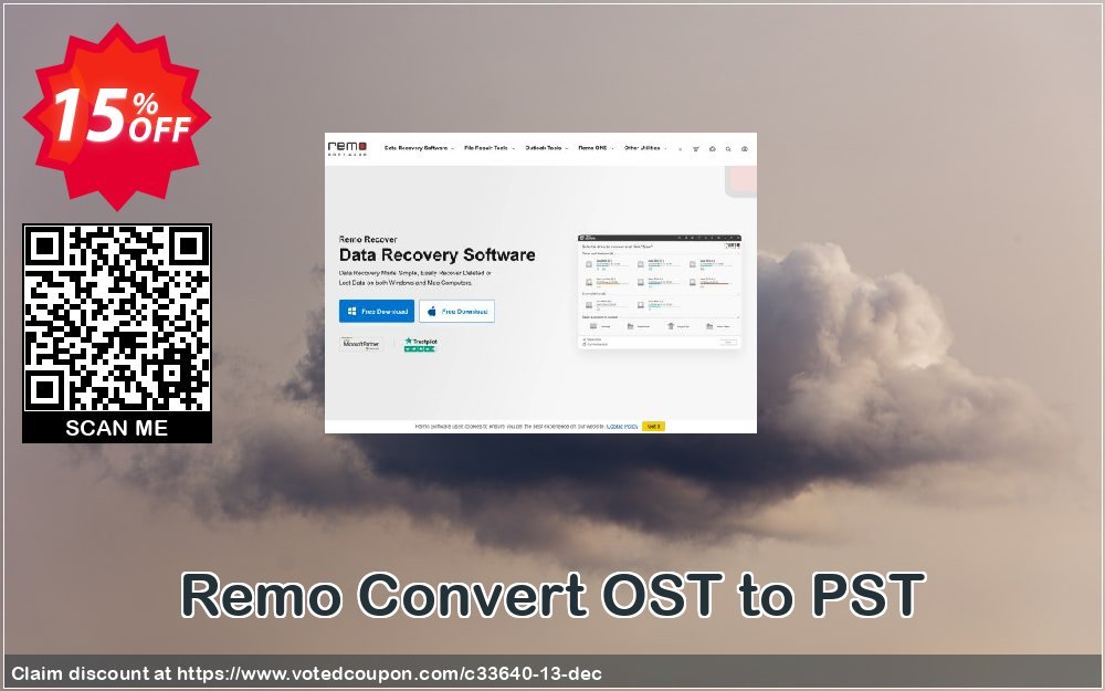 Remo Convert OST to PST Coupon, discount 15% Remosoftware. Promotion: 5% CJ Sitewide