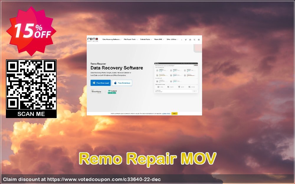 Remo Repair MOV Coupon, discount 15% Remosoftware. Promotion: 5% CJ Sitewide