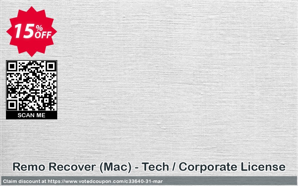 Remo Recover, MAC - Tech / Corporate Plan Coupon, discount 15% Remosoftware. Promotion: 5% CJ Sitewide