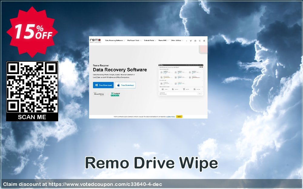 Remo Drive Wipe Coupon, discount 15% Remosoftware. Promotion: 5% CJ Sitewide