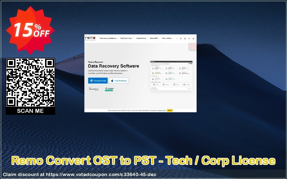 Remo Convert OST to PST - Tech / Corp Plan Coupon, discount 15% Remosoftware. Promotion: 5% CJ Sitewide
