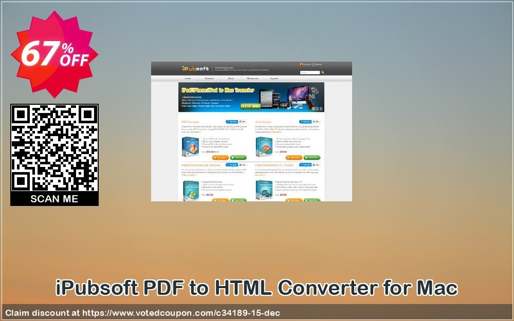 iPubsoft PDF to HTML Converter for MAC Coupon, discount 65% disocunt. Promotion: 