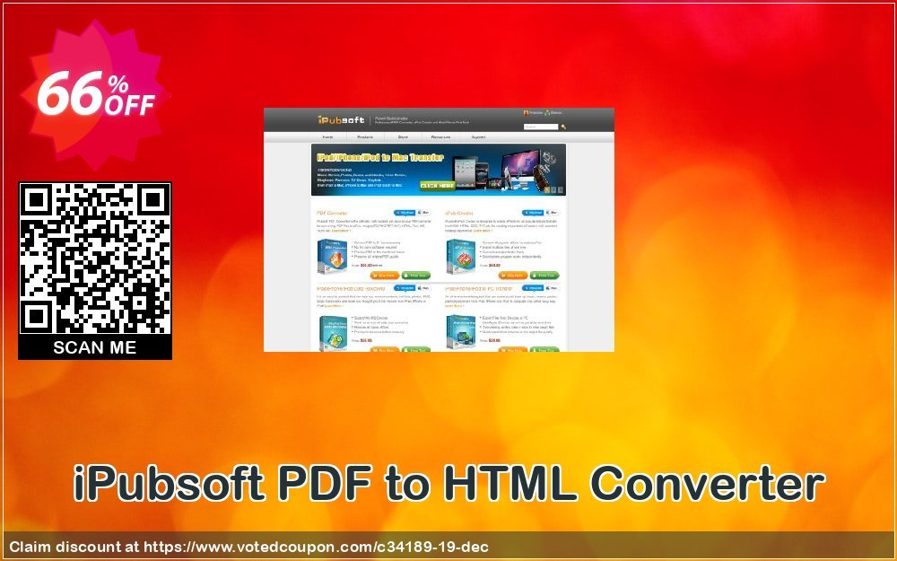 iPubsoft PDF to HTML Converter Coupon, discount 65% disocunt. Promotion: 