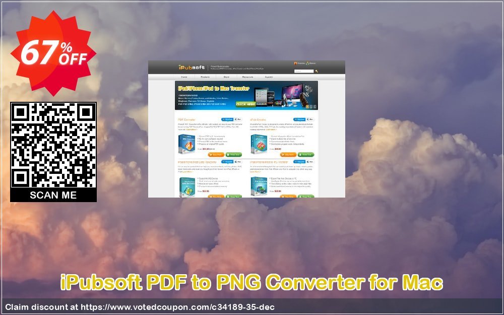 iPubsoft PDF to PNG Converter for MAC Coupon, discount 65% disocunt. Promotion: 
