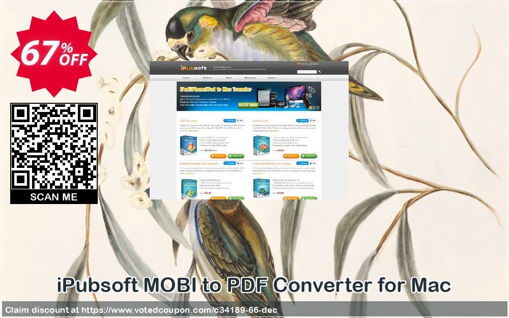 iPubsoft MOBI to PDF Converter for MAC Coupon, discount 65% disocunt. Promotion: 