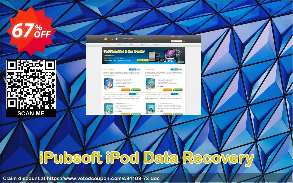 iPubsoft iPod Data Recovery Coupon, discount 65% disocunt. Promotion: 