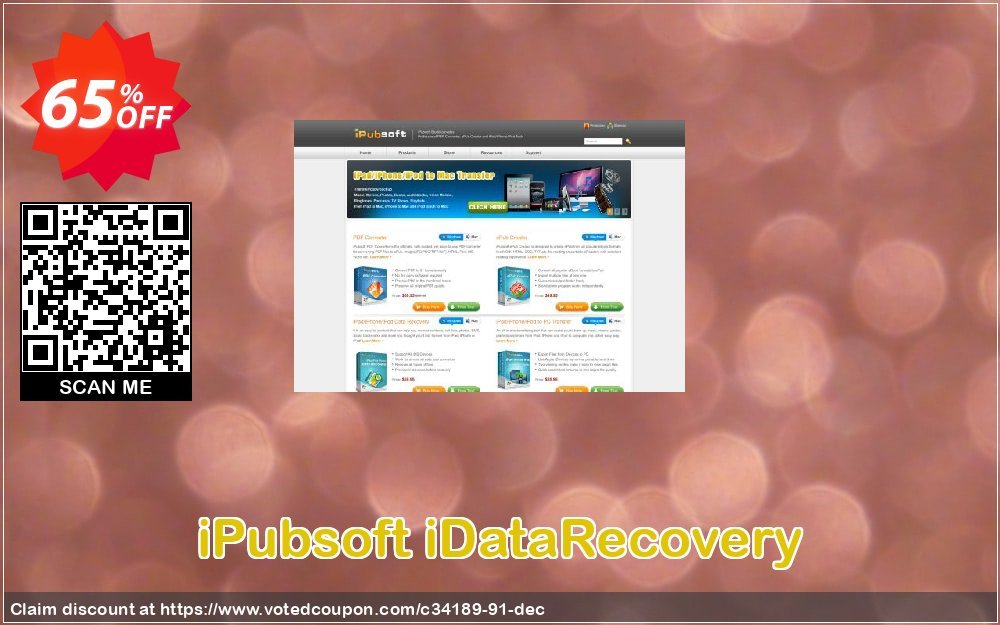 iPubsoft iDataRecovery Coupon, discount 65% disocunt. Promotion: 