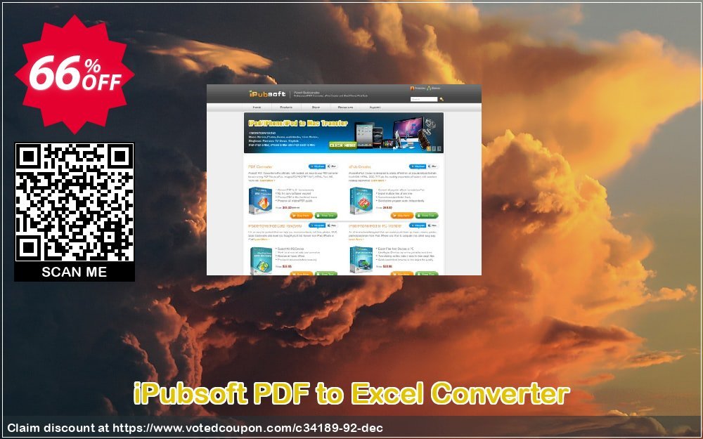iPubsoft PDF to Excel Converter Coupon, discount 65% disocunt. Promotion: 