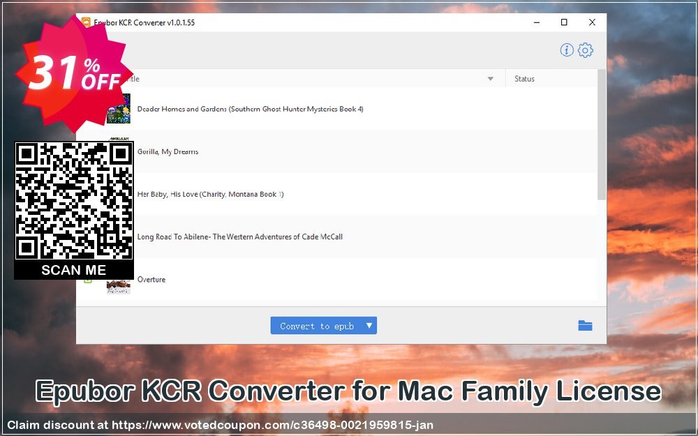 Epubor KCR Converter for MAC Family Plan Coupon, discount Epubor KCR Converter for Mac big sales code 2023. Promotion: big sales code of Epubor KCR Converter for Mac 2023