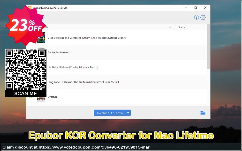 Epubor KCR Converter for MAC Lifetime Coupon, discount Epubor KCR Converter for Mac big sales code 2024. Promotion: big sales code of Epubor KCR Converter for Mac 2024