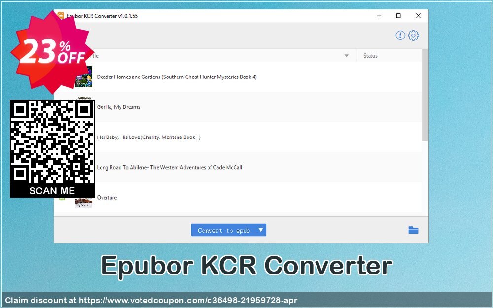 Epubor KCR Converter Coupon, discount Epubor KCR Converter for Win wonderful promo code 2024. Promotion: wonderful promo code of Epubor KCR Converter for Win 2024