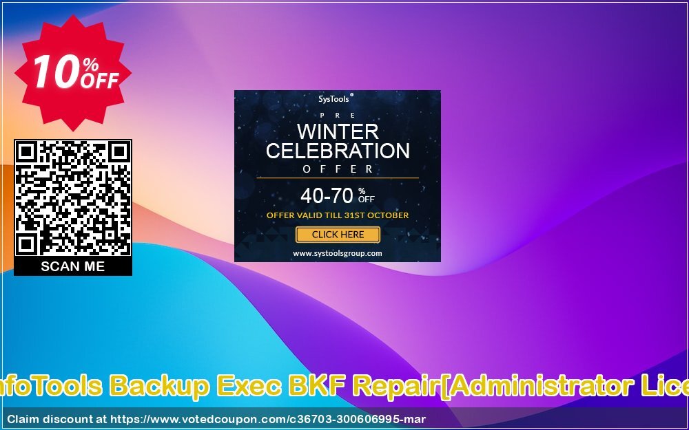 SysInfoTools Backup Exec BKF Repair/Administrator Plan/ Coupon, discount Promotion code SysInfoTools Backup Exec BKF Repair[Administrator License]. Promotion: Offer SysInfoTools Backup Exec BKF Repair[Administrator License] special discount 