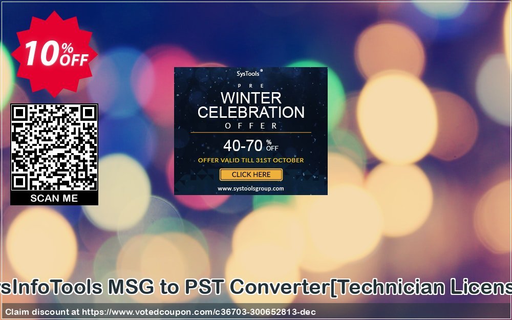 SysInfoTools MSG to PST Converter/Technician Plan/ Coupon, discount Promotion code SysInfoTools MSG to PST Converter[Technician License]. Promotion: Offer SysInfoTools MSG to PST Converter[Technician License] special discount 