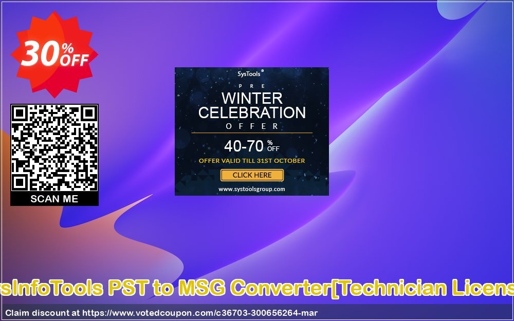 SysInfoTools PST to MSG Converter/Technician Plan/ Coupon, discount Promotion code SysInfoTools PST to MSG Converter[Technician License]. Promotion: Offer SysInfoTools PST to MSG Converter[Technician License] special discount 