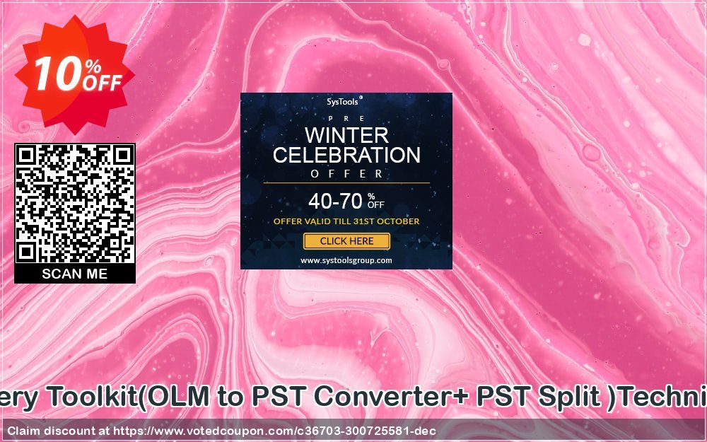 Email Recovery Toolkit, OLM to PST Converter+ PST Split  Technician Plan Coupon, discount Promotion code Email Recovery Toolkit(OLM to PST Converter+ PST Split )Technician License. Promotion: Offer Email Recovery Toolkit(OLM to PST Converter+ PST Split )Technician License special discount 