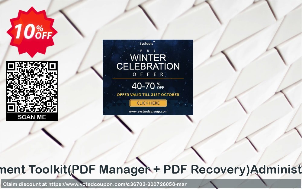 PDF Management Toolkit, PDF Manager + PDF Recovery Administrator Plan Coupon, discount Promotion code PDF Management Toolkit(PDF Manager + PDF Recovery)Administrator License. Promotion: Offer PDF Management Toolkit(PDF Manager + PDF Recovery)Administrator License special discount 