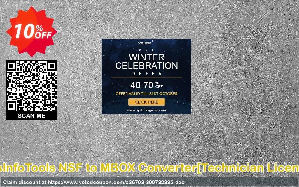 SysInfoTools NSF to MBOX Converter/Technician Plan/ Coupon, discount Promotion code SysInfoTools NSF to MBOX Converter[Technician License]. Promotion: Offer SysInfoTools NSF to MBOX Converter[Technician License] special discount 