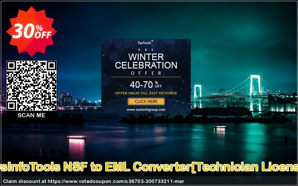 SysInfoTools NSF to EML Converter/Technician Plan/ Coupon, discount Promotion code SysInfoTools NSF to EML Converter[Technician License]. Promotion: Offer SysInfoTools NSF to EML Converter[Technician License] special discount 