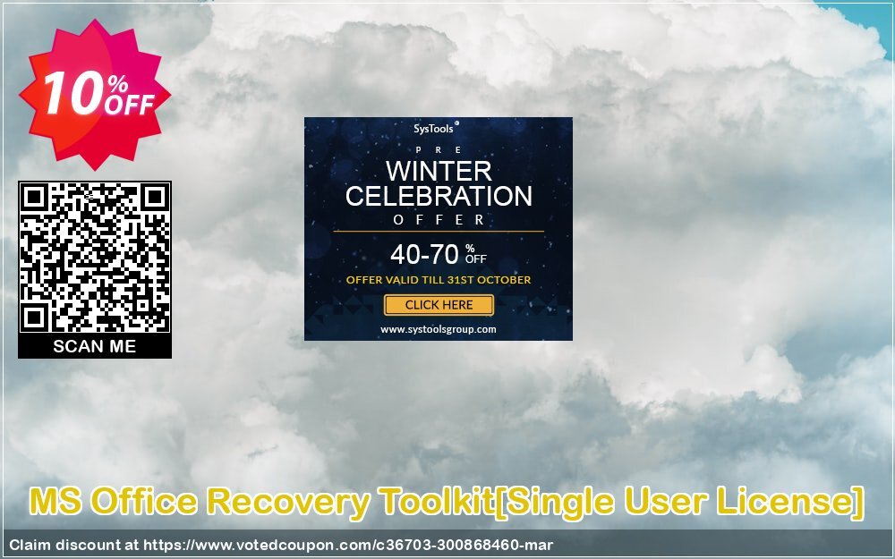 MS Office Recovery Toolkit/Single User Plan/ Coupon, discount Promotion code MS Office Recovery Toolkit[Single User License]. Promotion: Offer MS Office Recovery Toolkit[Single User License] special discount 