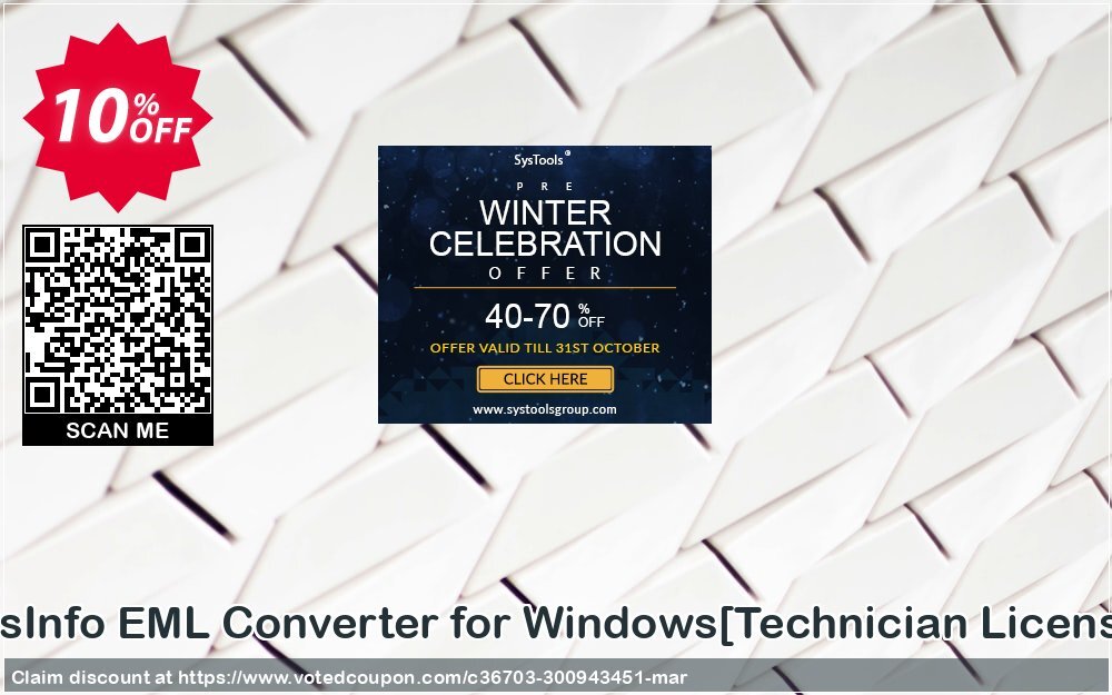 SysInfo EML Converter for WINDOWS/Technician Plan/ Coupon, discount Promotion code SysInfo EML Converter for Windows[Technician License]. Promotion: Offer SysInfo EML Converter for Windows[Technician License] special discount 