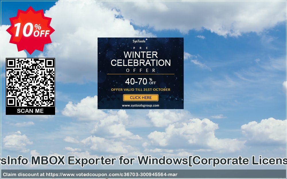 SysInfo MBOX Exporter for WINDOWS/Corporate Plan/ Coupon, discount Promotion code SysInfo MBOX Exporter for Windows[Corporate License]. Promotion: Offer SysInfo MBOX Exporter for Windows[Corporate License] special discount 