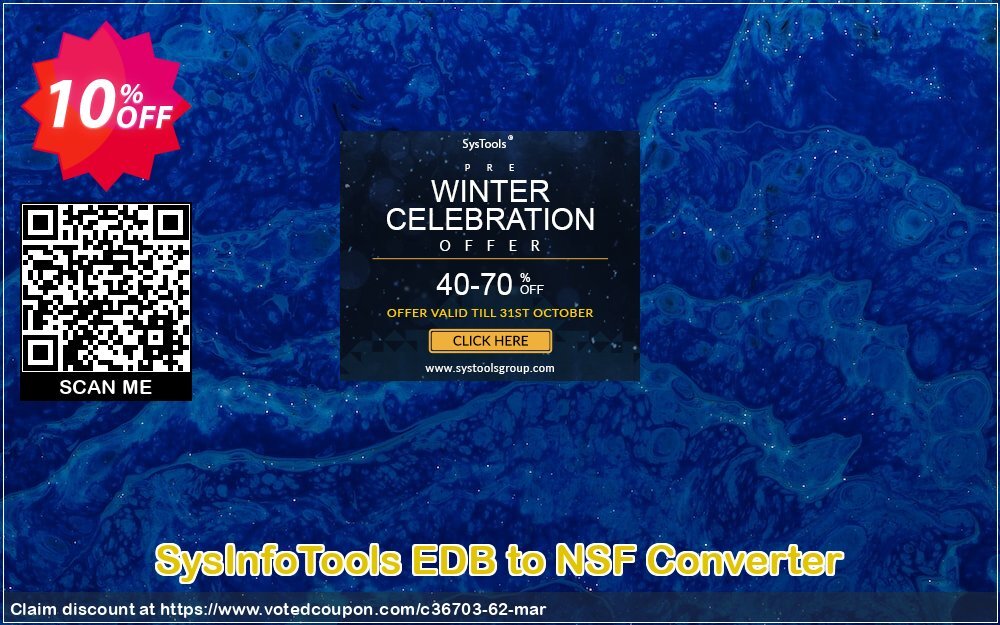 SysInfoTools EDB to NSF Converter Coupon, discount SYSINFODISCOUNT. Promotion: Coupon code for SysInfo tools software