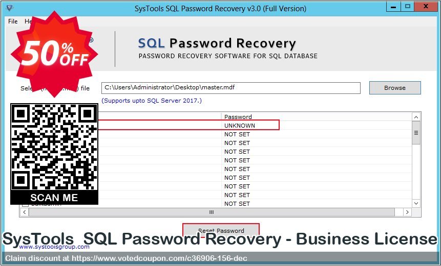 Get 20% OFF SysTools SQL Password Recovery - Business License Coupon