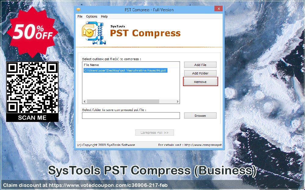 SysTools PST Compress, Business  Coupon, discount SysTools coupon 36906. Promotion: 