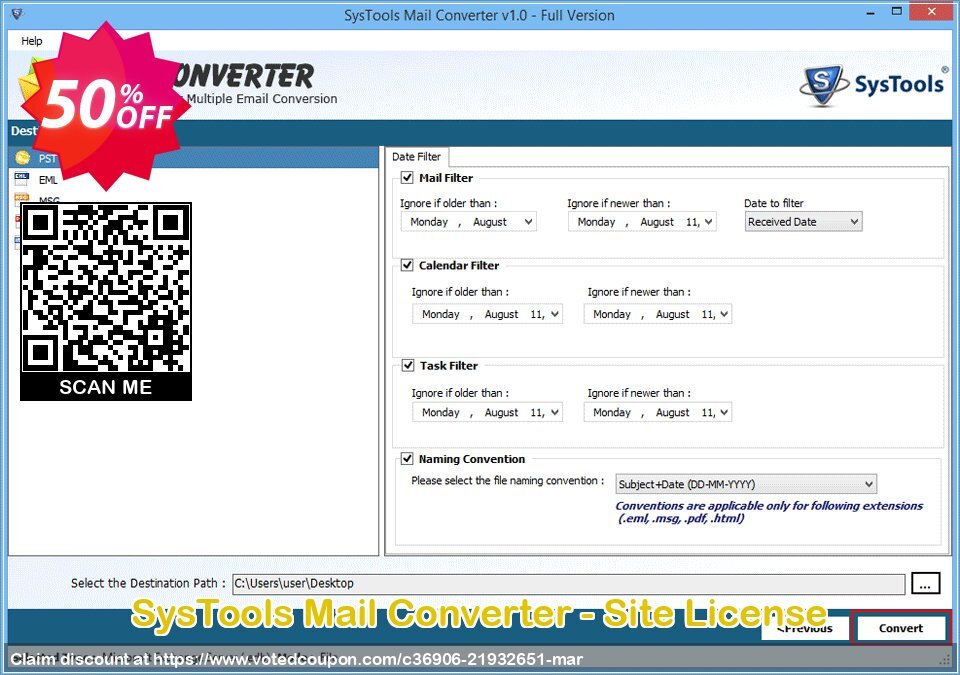 SysTools Mail Converter - Site Plan Coupon, discount SysTools Summer Sale. Promotion: super offer code of SysTools Mail Converter - Site License 2024