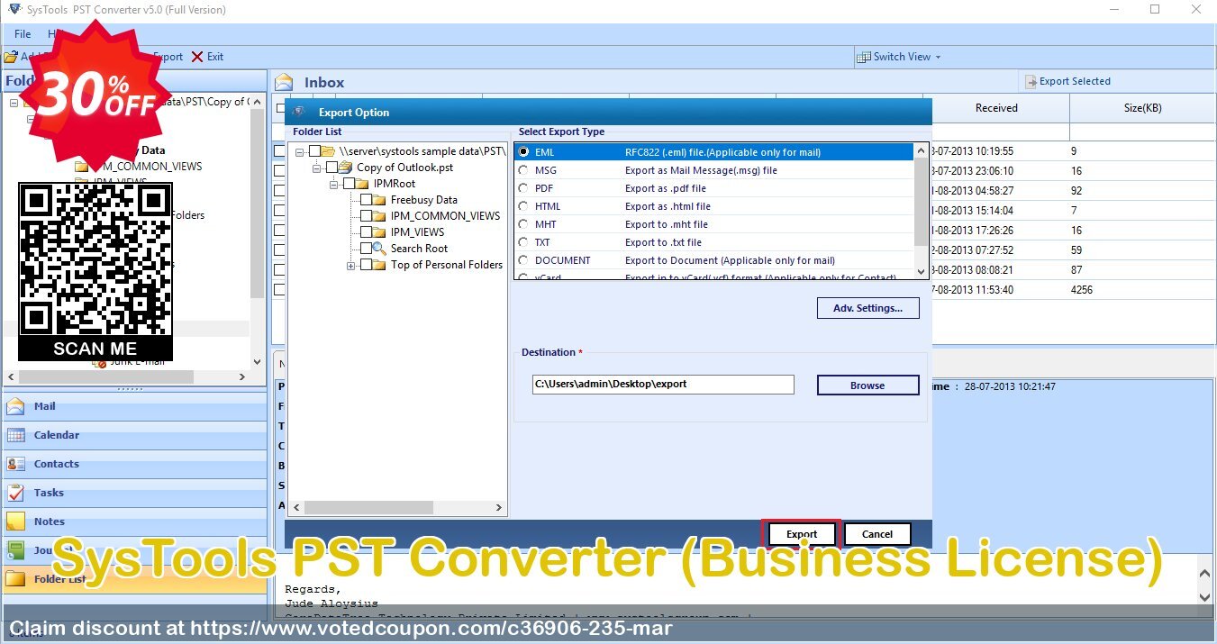 SysTools PST Converter, Business Plan  Coupon, discount SysTools coupon 36906. Promotion: 