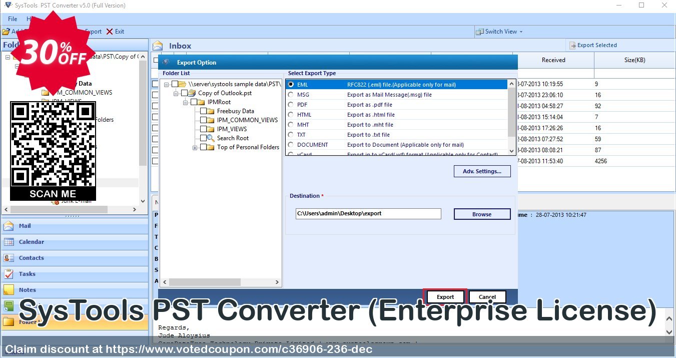 SysTools PST Converter, Enterprise Plan  Coupon, discount SysTools coupon 36906. Promotion: 