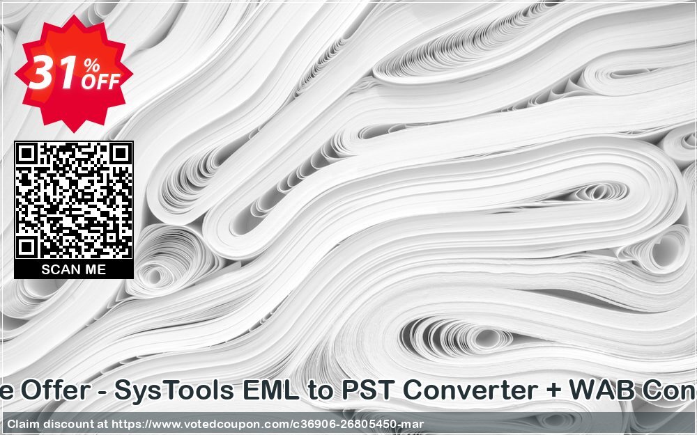 Bundle Offer - SysTools EML to PST Converter + WAB Converter Coupon, discount Bundle Offer - SysTools EML to PST Converter + WAB Converter Big offer code 2024. Promotion: Big offer code of Bundle Offer - SysTools EML to PST Converter + WAB Converter 2024