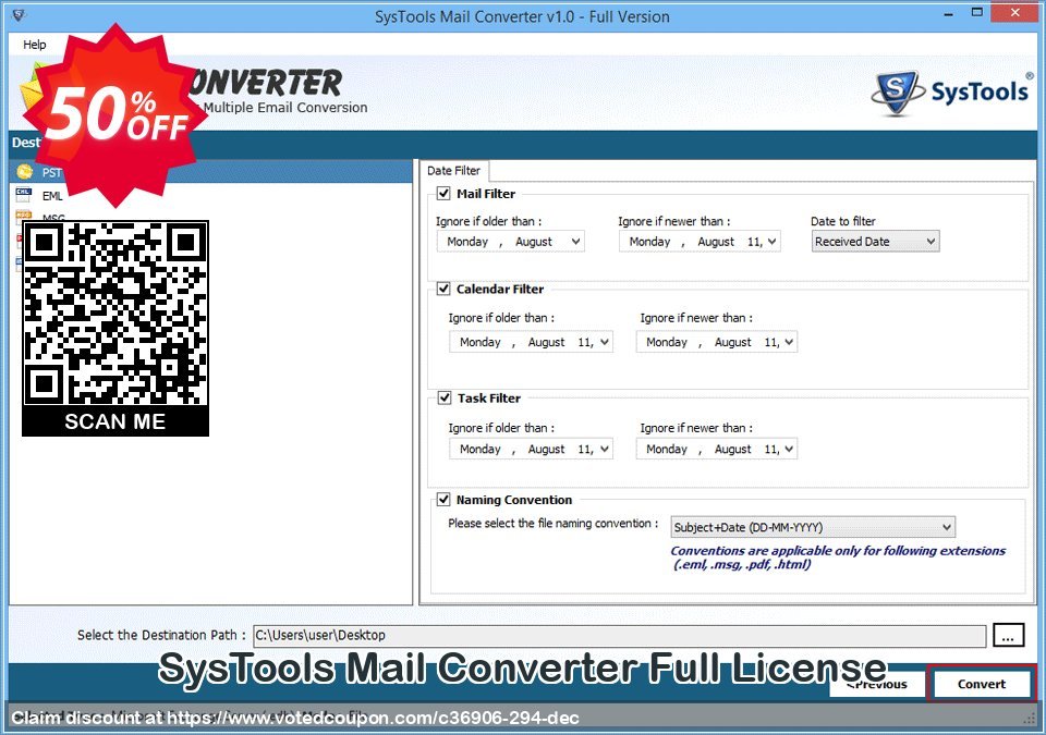 SysTools Mail Converter Full Plan Coupon, discount SysTools coupon 36906. Promotion: 