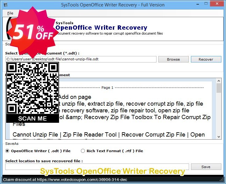 SysTools OpenOffice Writer Recovery Coupon Code Apr 2024, 51% OFF - VotedCoupon