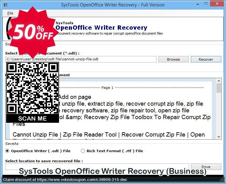SysTools OpenOffice Writer Recovery, Business  Coupon Code Apr 2024, 50% OFF - VotedCoupon