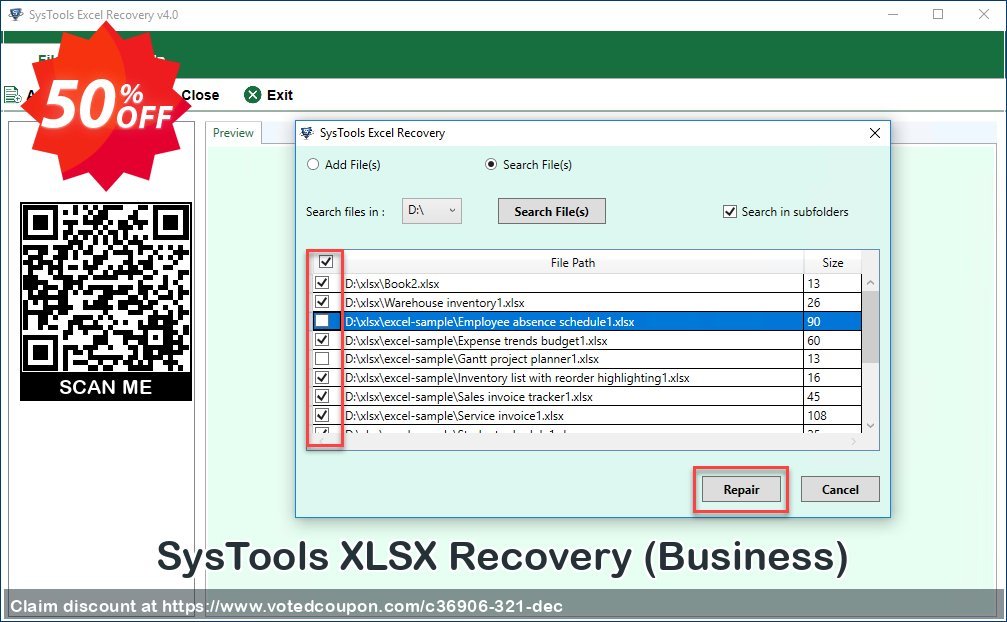 SysTools XLSX Recovery, Business  Coupon, discount SysTools coupon 36906. Promotion: 