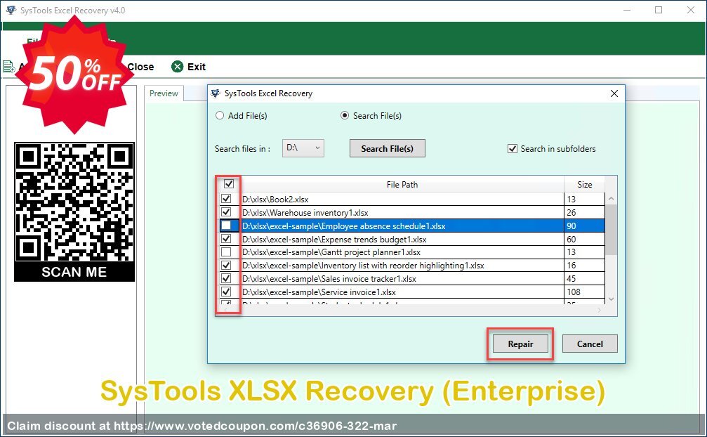 SysTools XLSX Recovery, Enterprise  Coupon, discount SysTools coupon 36906. Promotion: 