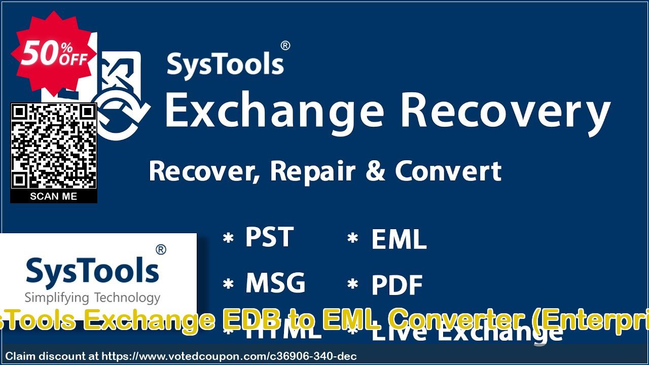 SysTools Exchange EDB to EML Converter, Enterprise  Coupon, discount SysTools coupon 36906. Promotion: 