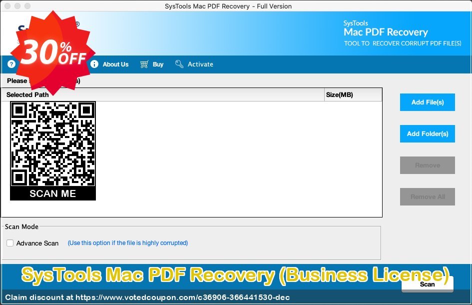 SysTools MAC PDF Recovery, Business Plan  Coupon, discount 30% OFF SysTools Mac PDF Recovery (Business License), verified. Promotion: Awful sales code of SysTools Mac PDF Recovery (Business License), tested & approved