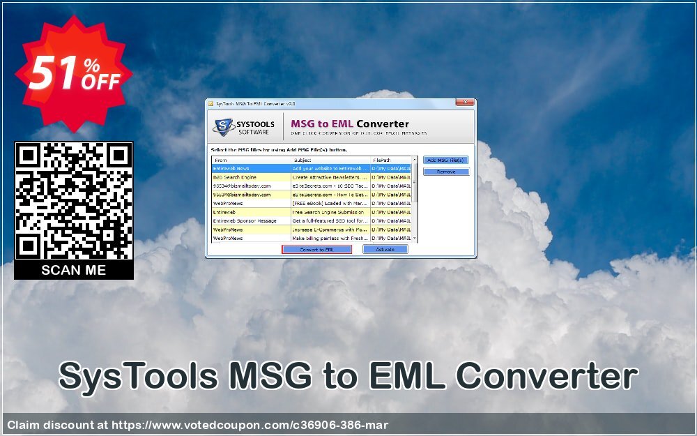 SysTools MSG to EML Converter Coupon, discount 50% OFF SysTools MSG to EML Converter, verified. Promotion: Awful sales code of SysTools MSG to EML Converter, tested & approved