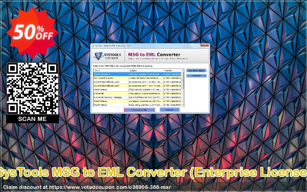 SysTools MSG to EML Converter, Enterprise Plan  Coupon, discount SysTools coupon 36906. Promotion: 