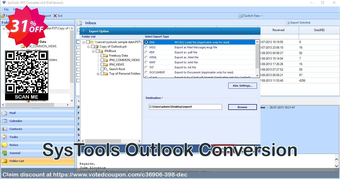 SysTools Outlook Conversion Coupon, discount SysTools coupon 36906. Promotion: 