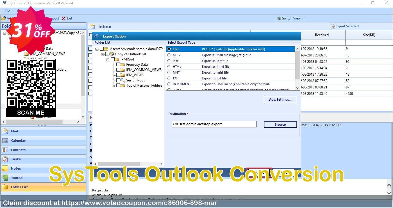 SysTools Outlook Conversion Coupon Code Apr 2024, 31% OFF - VotedCoupon