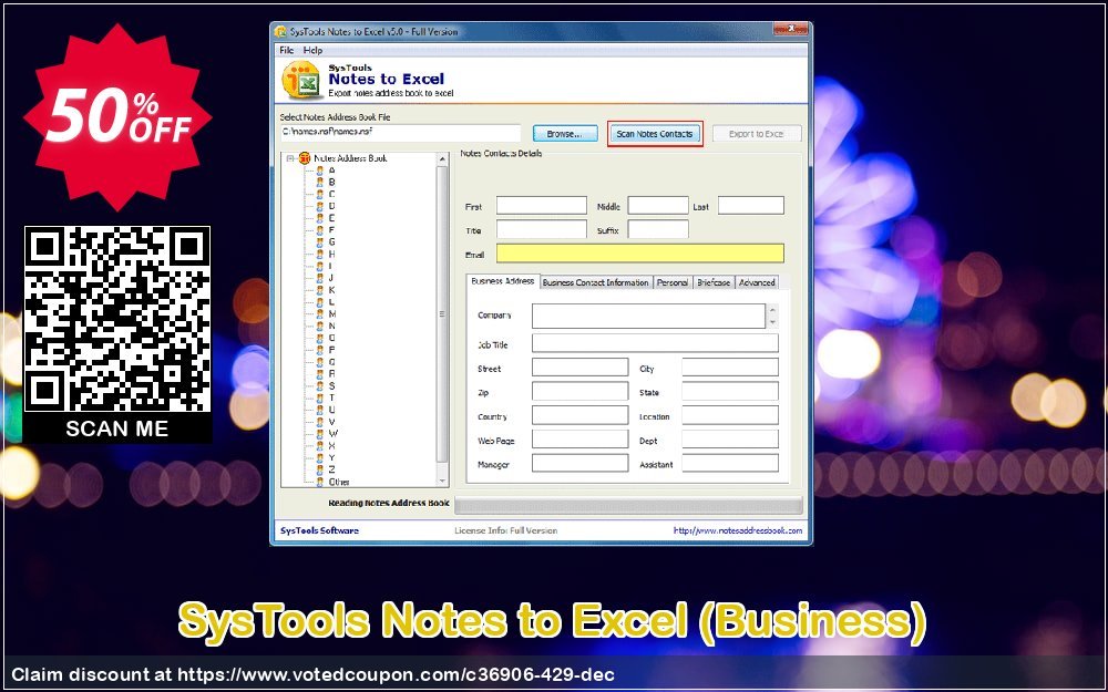 SysTools Notes to Excel, Business  Coupon, discount SysTools coupon 36906. Promotion: 