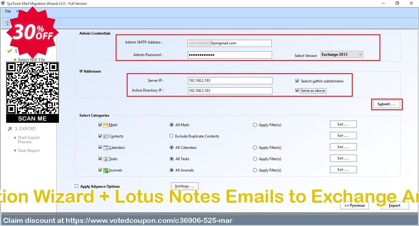 Bundle Offer - Mail Migration Wizard + Lotus Notes Emails to Exchange Archive, Business Plan  Coupon, discount SysTools coupon 36906. Promotion: 